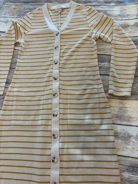 Toad&Co Cream and Mustard Striped Midi Dress
